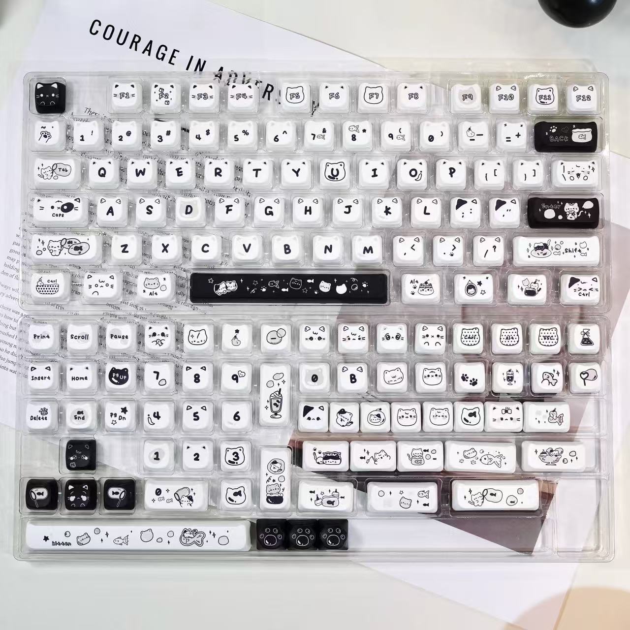 Compatible MX stem MAO cat keycaps in full layout configuration