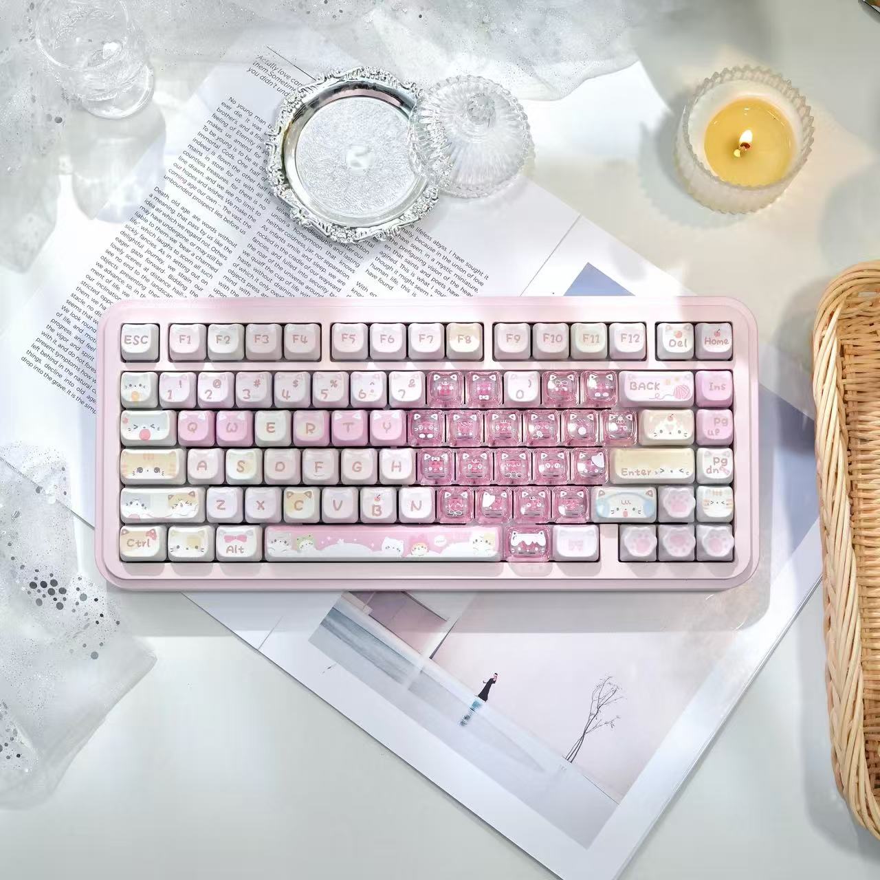 MAO Profile Transparent Heart Keycap Add-on Set – 21 Keys Cute Custom Keyboard Kit