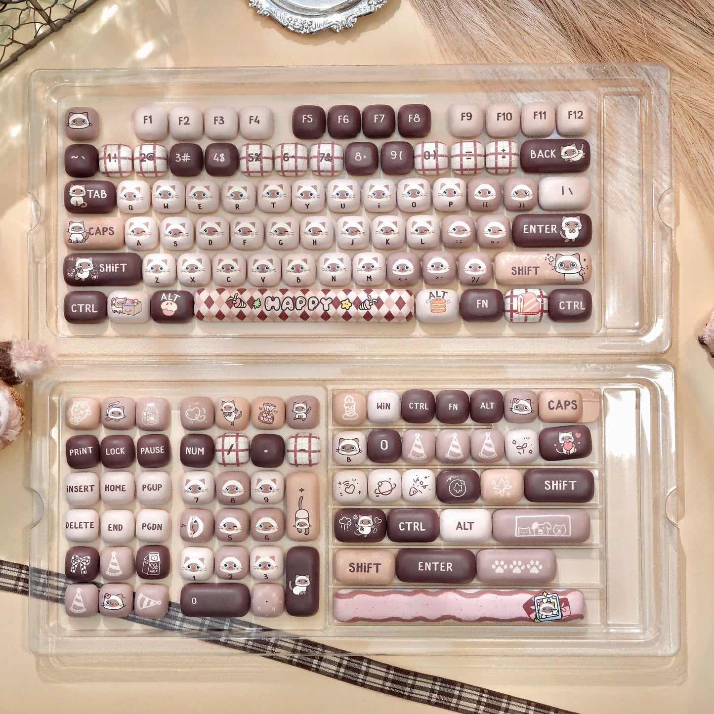 MOG Profile Cute Round Keycaps Set – 142 Keys Dye-Sublimated PBT for Mechanical Keyboards