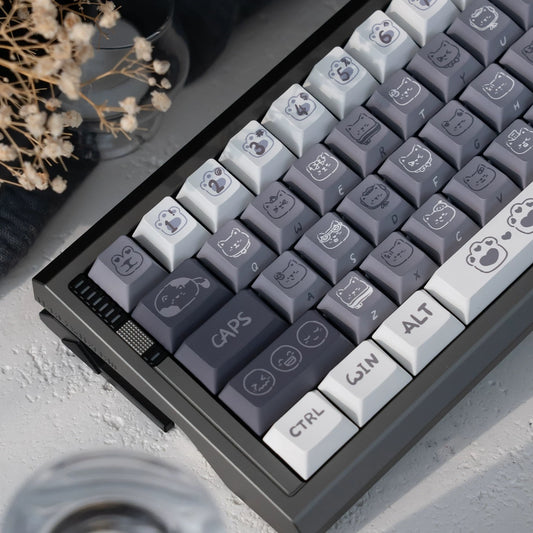 Moody Kitten PBT keycaps with five-sided dye-sublimation cat faces