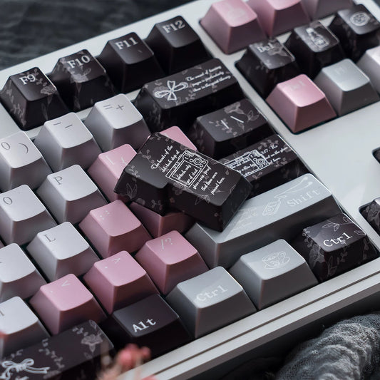 Black Veil, Pink Cheeks Aesthetic Keycaps - Metallic Edition | Sweet Gothic PBT Keycaps for Custom Keyboards