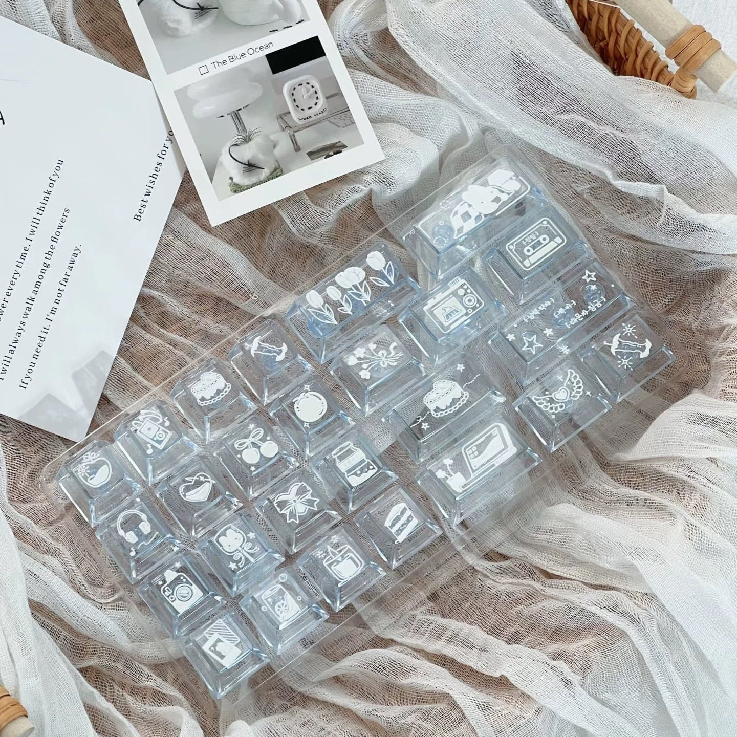 Soft Whispers Minimalist Blue & White PBT Keycap Set | ARKTCAT