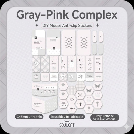 Gray-Pink Complex Mouse Grip Tape | Anti-Slip & Sweat-Absorbent | Arktcat x Soulcat