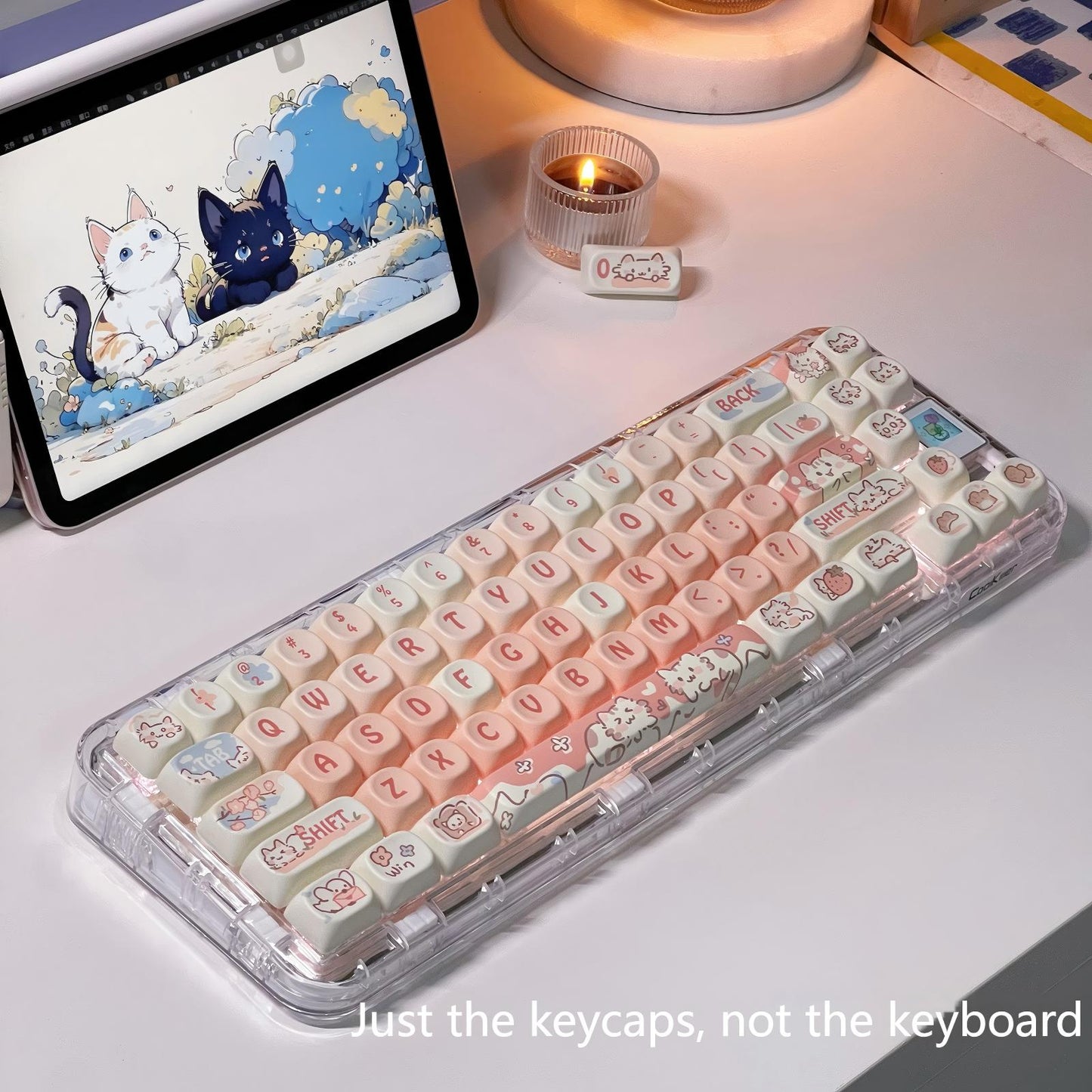 Strawberry Cat Keycap Set on Pink Mechanical Keyboard – MOA Profile
