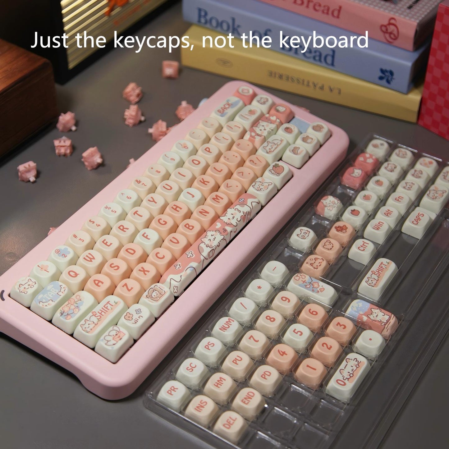 Full Set of Strawberry Cat Keycaps for 75%, 98%, and 104 Layout Keyboards