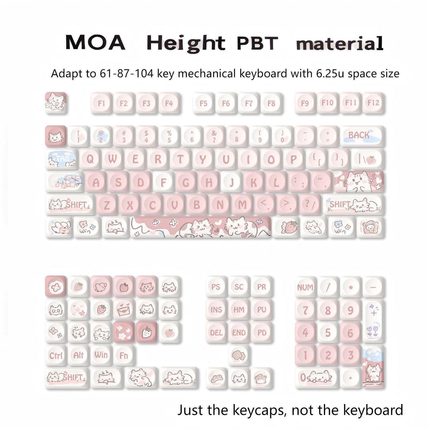 Close-up of Dye-Sublimated Cat-Themed PBT Keycaps
