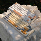 Dune Cat Keycaps Set – 144 Keys Cream & Caramel PBT Dye-Sub, OEM Profile, Alice Layout Compatible