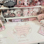 Snow Bunny Heart Desk Mat | Cute Polka Dot PU Leather Waterproof Desk Pad for Office & Home