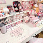Snow Bunny Heart Desk Mat | Cute Polka Dot PU Leather Waterproof Desk Pad for Office & Home