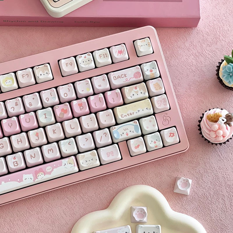 "Meow Squad 141-key mechanical keyboard keycap set with full 5-side sublimated cat designs in MAO profile"