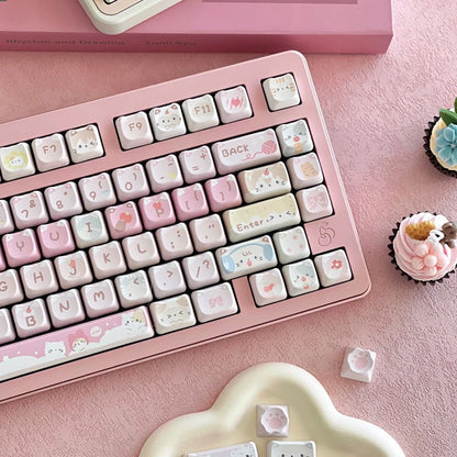 "Meow Squad 141-key mechanical keyboard keycap set with full 5-side sublimated cat designs in MAO profile"