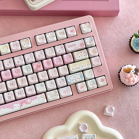 "Meow Squad 141-key mechanical keyboard keycap set with full 5-side sublimated cat designs in MAO profile"