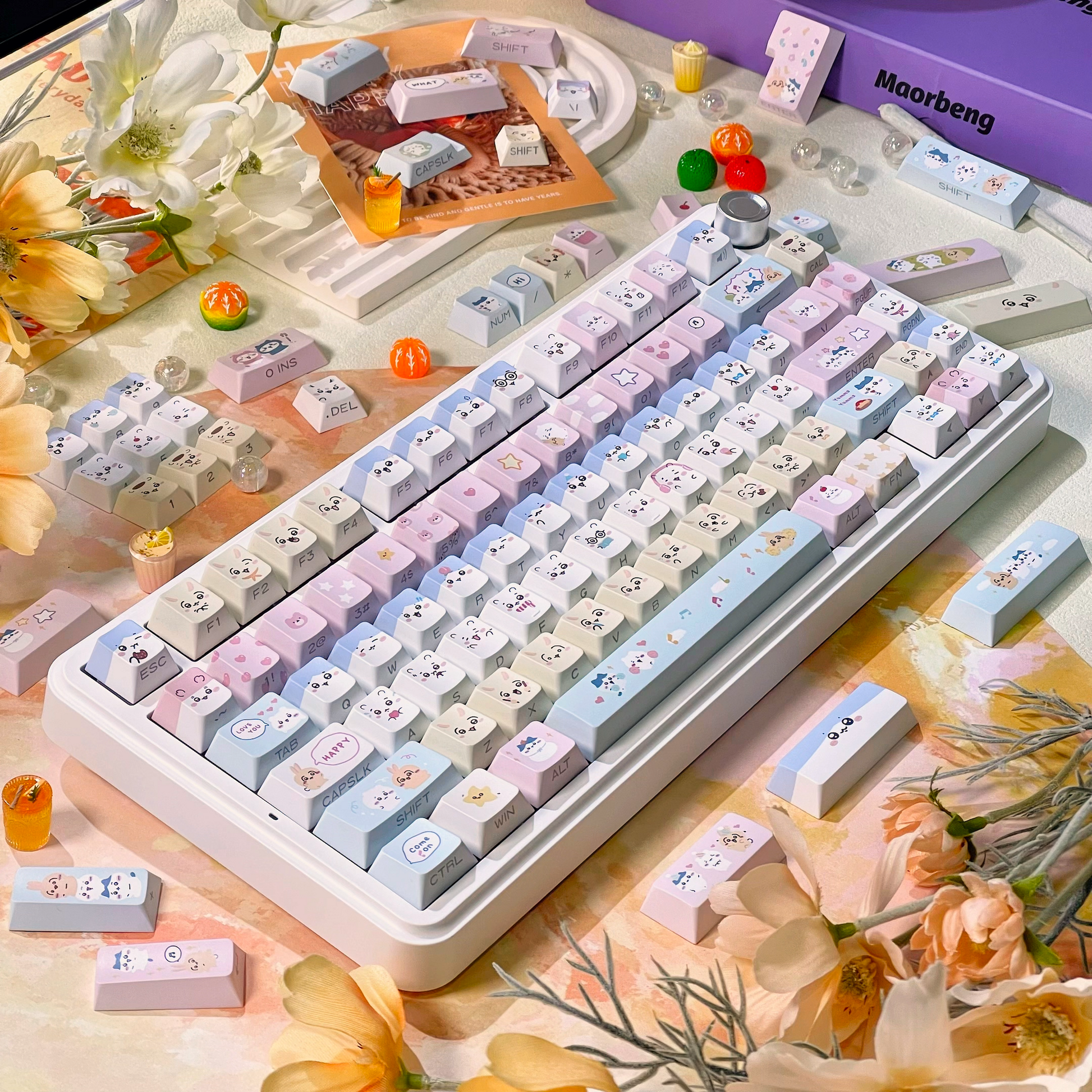 chiikawa 140-piece MAO height PBT keycap set with dye-sub cartoon illustrations