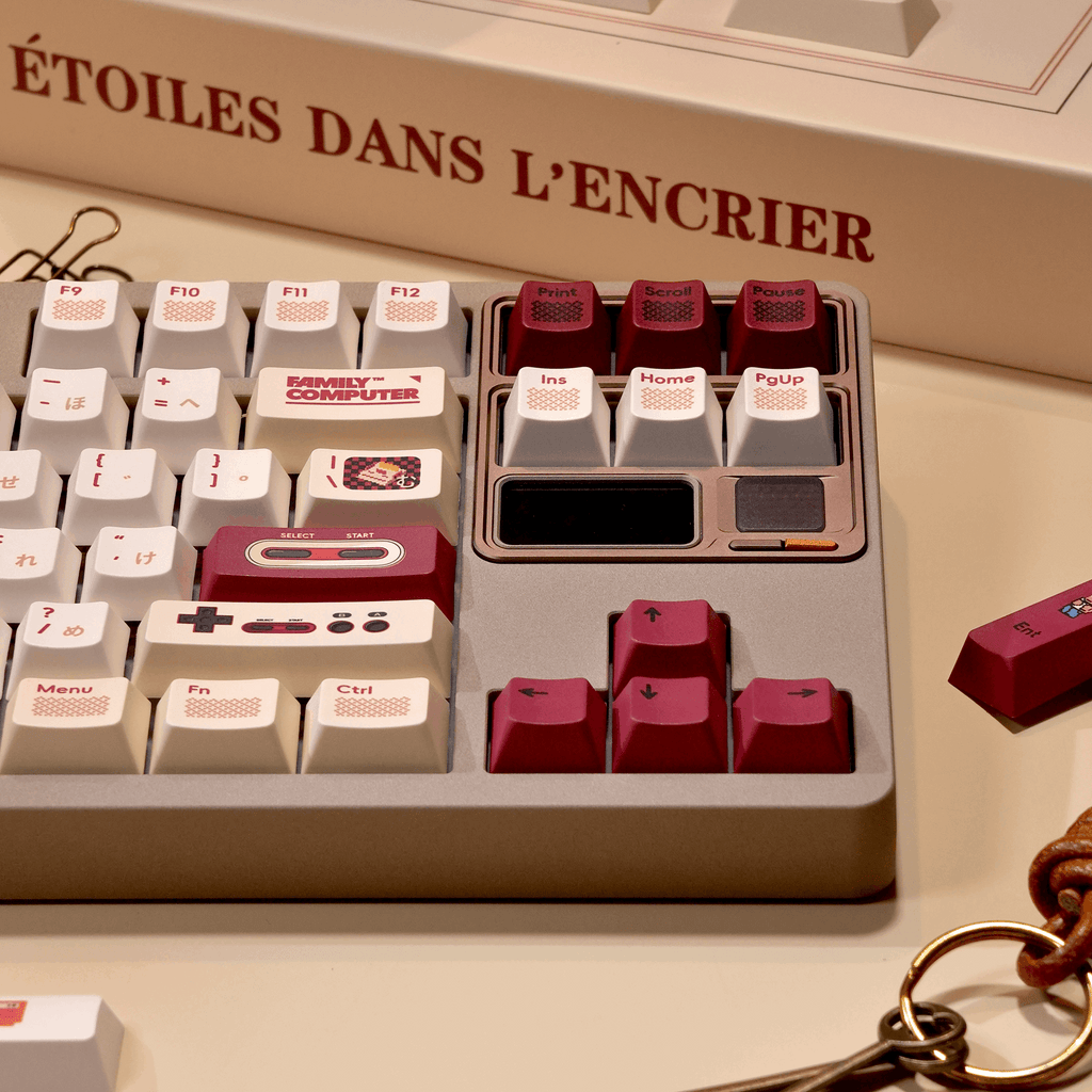 141-Key Keycap Set with PC Transparent Accent Keys and Retro Console Icons