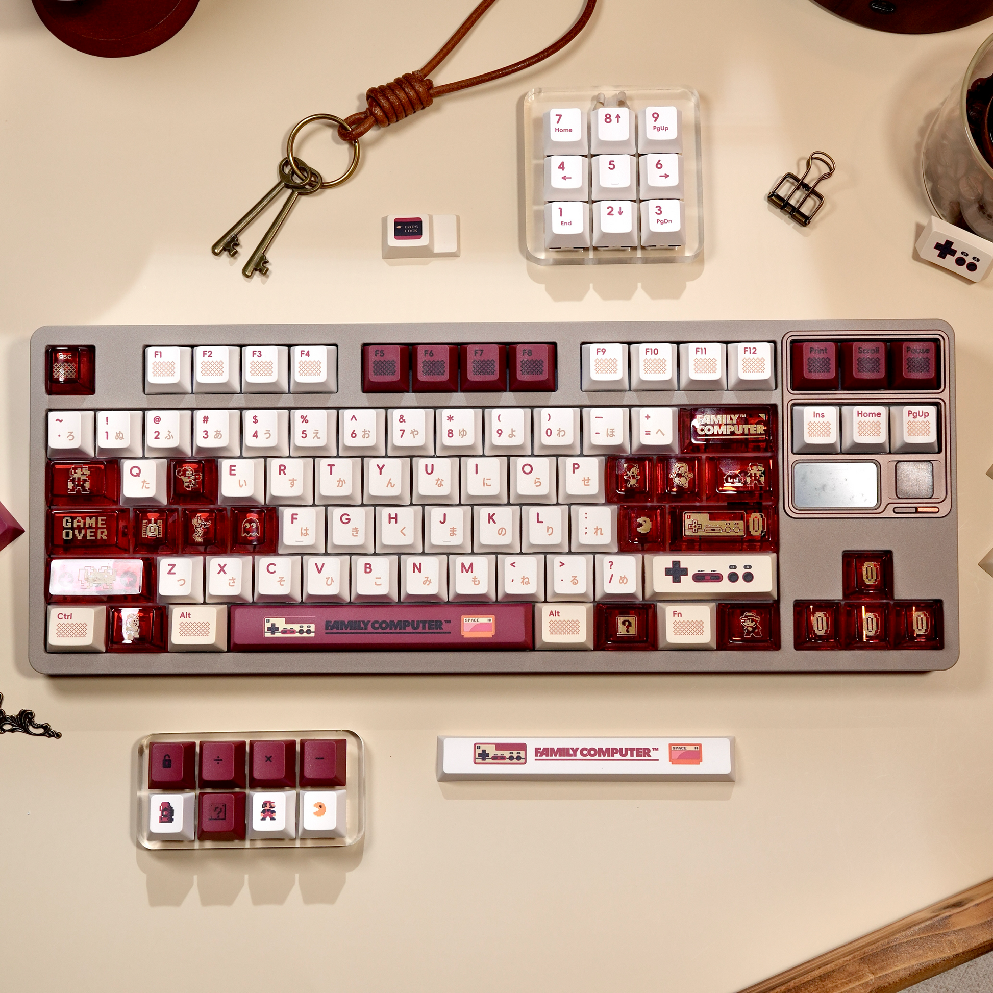Close-up of Game Over Key and Transparent Game Icon Keycaps