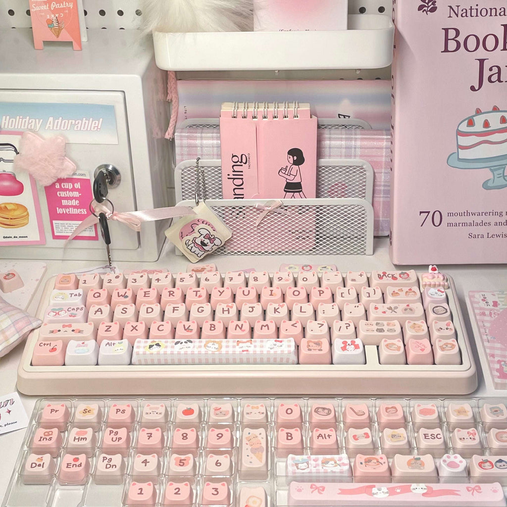 Cute MAO profile cat keycap set for mechanical keyboards, pastel color scheme
