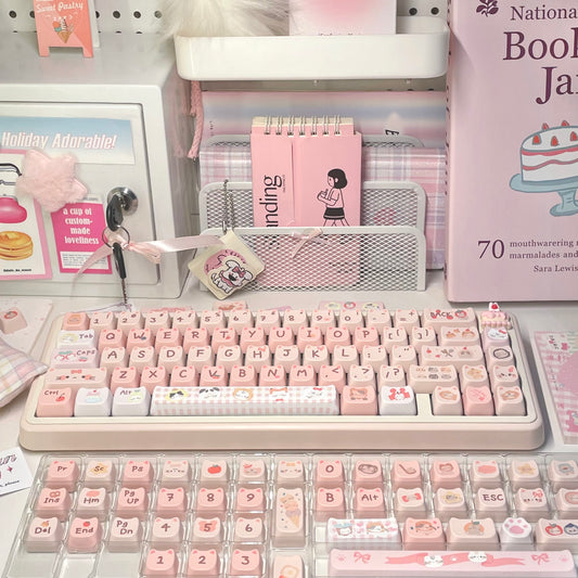 Cute MAO profile cat keycap set for mechanical keyboards, pastel color scheme