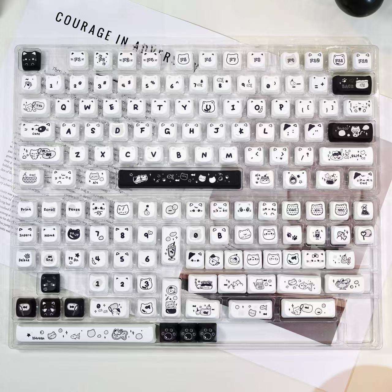 Compatible MX stem MAO cat keycaps in full layout configuration