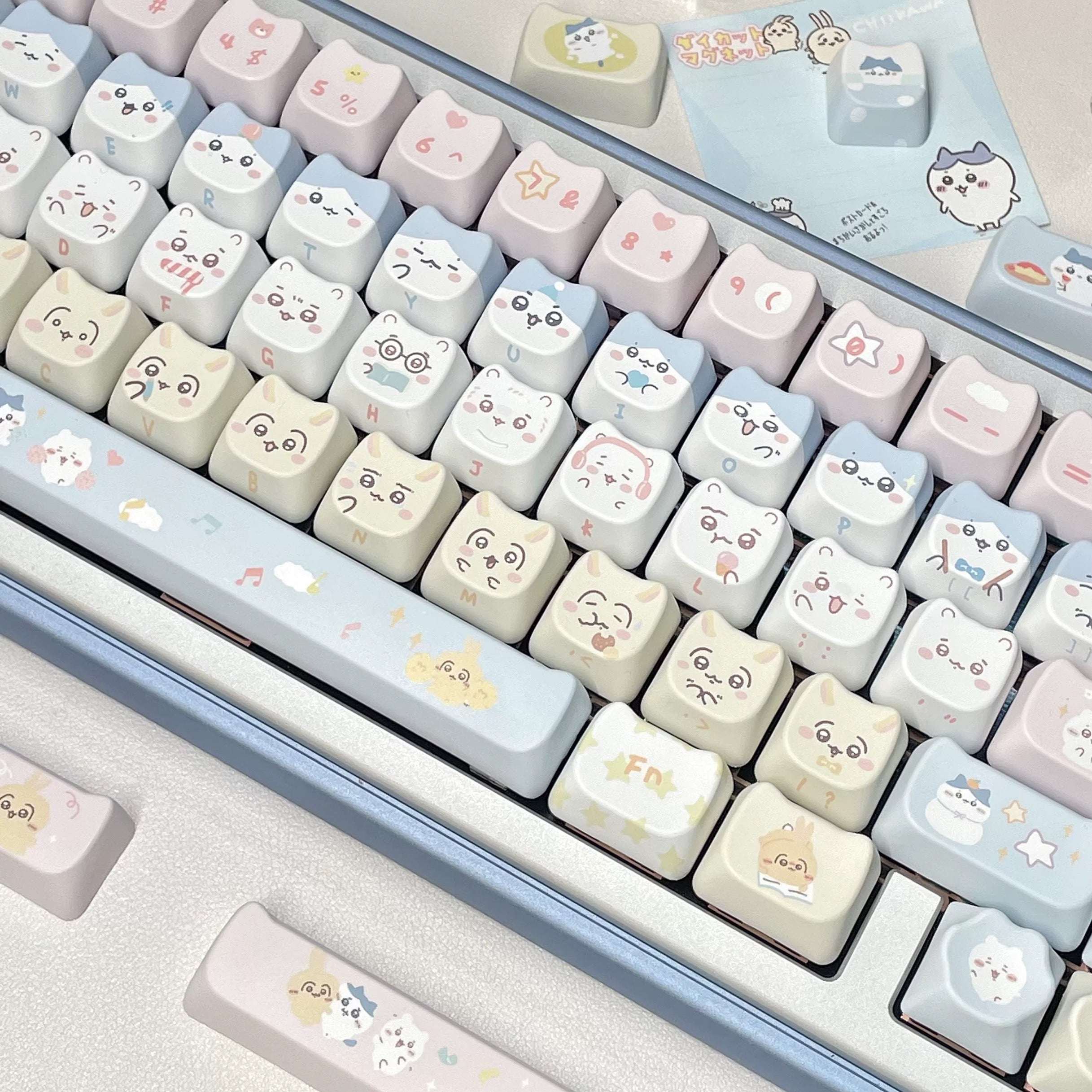 chiikawa 140-piece MAO height PBT keycap set with dye-sub cartoon illustrations