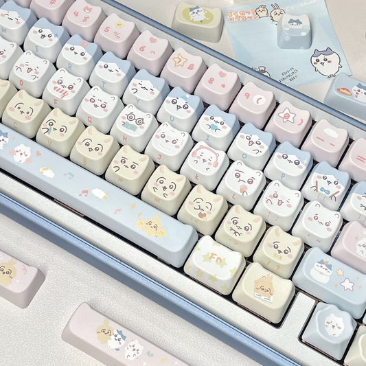 chiikawa 140-piece MAO height PBT keycap set with dye-sub cartoon illustrations