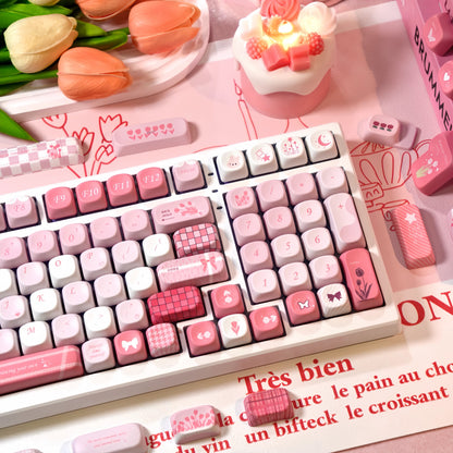 MOA Profile Tulip keycaps with detailed pink and white floral prints and kawaii icons