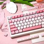 Full layout of MOA Profile Tulip pastel pink and white PBT keycap set for mechanical keyboards