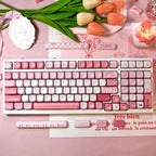 MOA Profile Tulip PBT keycap set with 140 pastel pink and white keys in floral aesthetic theme