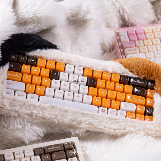 Close-up of MAO profile translucent keycaps with pastel cute theme design