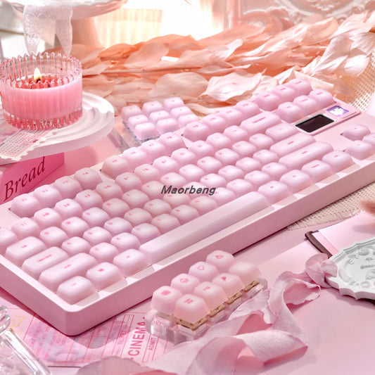 Close-up of silicone keycaps showing transparent pudding design for RGB backlighting