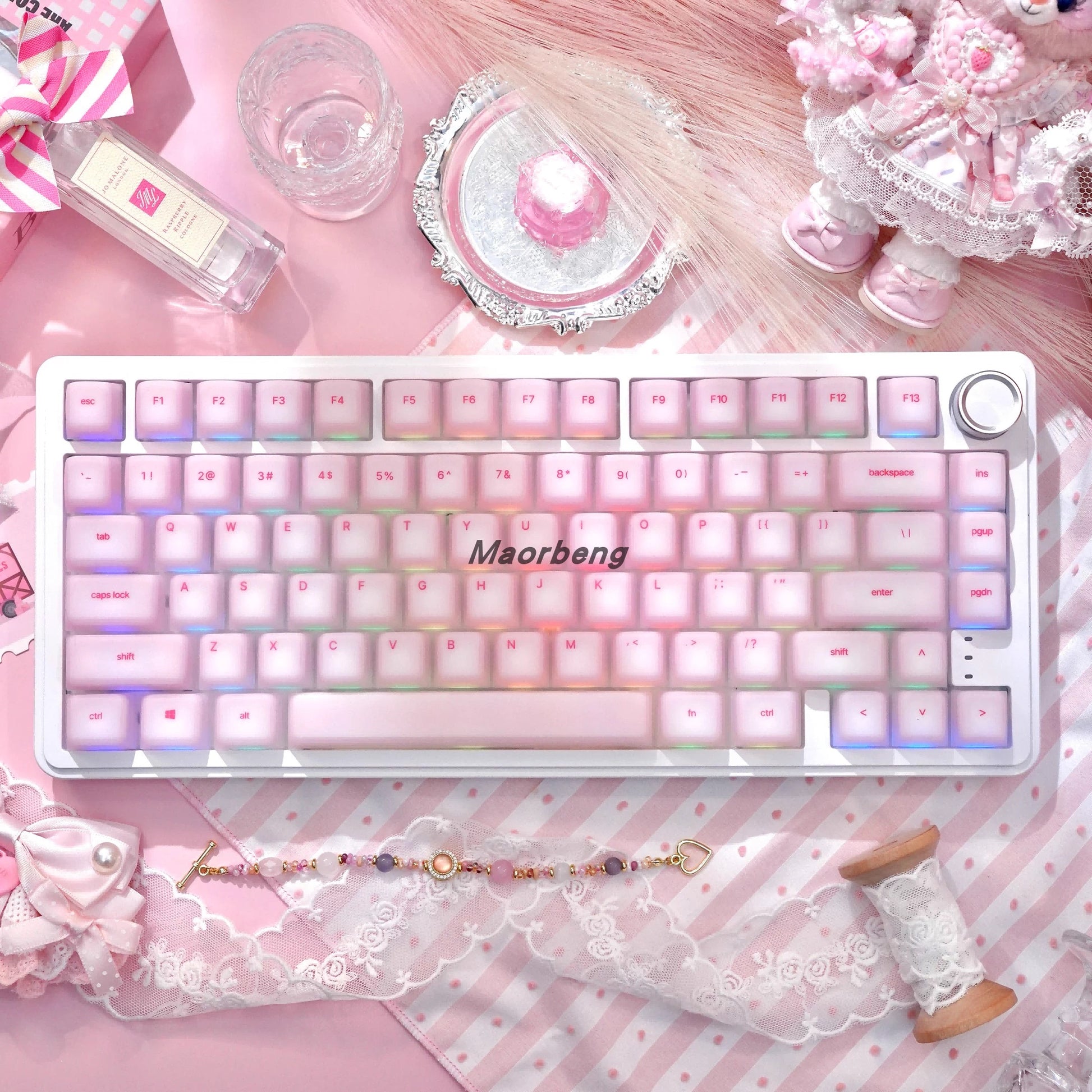 113-key silicone keycap set displayed with RGB backlit mechanical keyboard aesthetic
