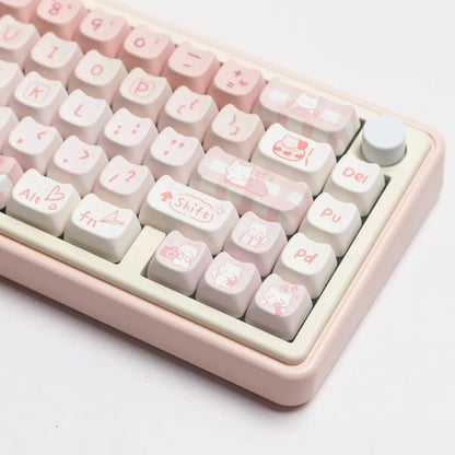 Pink Cat-Themed Keyboard Keycaps for Mac and Windows