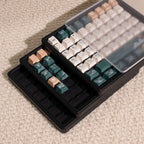 Plastic keycap box with removable layers and clear top
