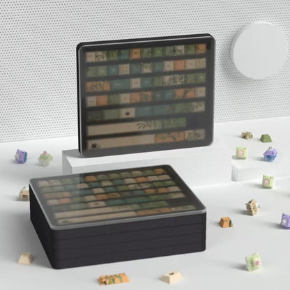 Compact stackable keycap container with transparent lid