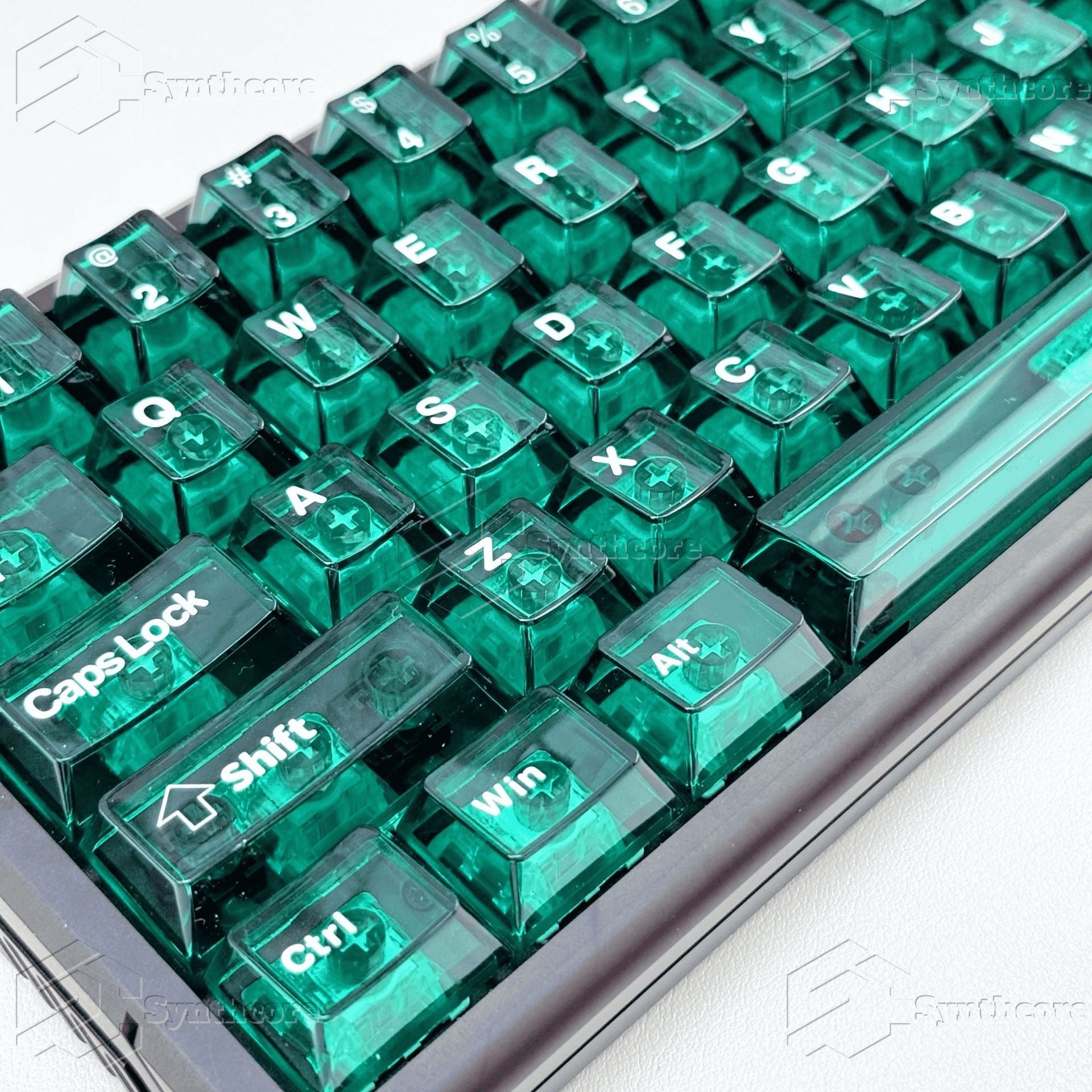 Transparent red PC keycap set on mechanical keyboard