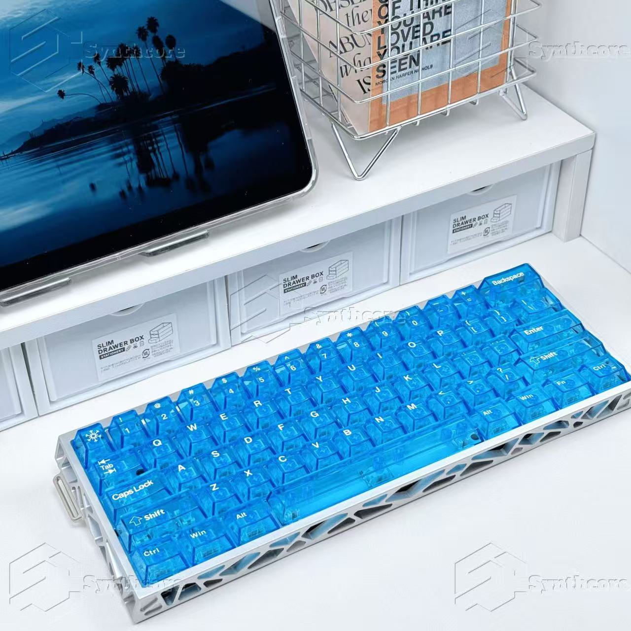Blue translucent keyboard keycaps for EZ63 or Wooting