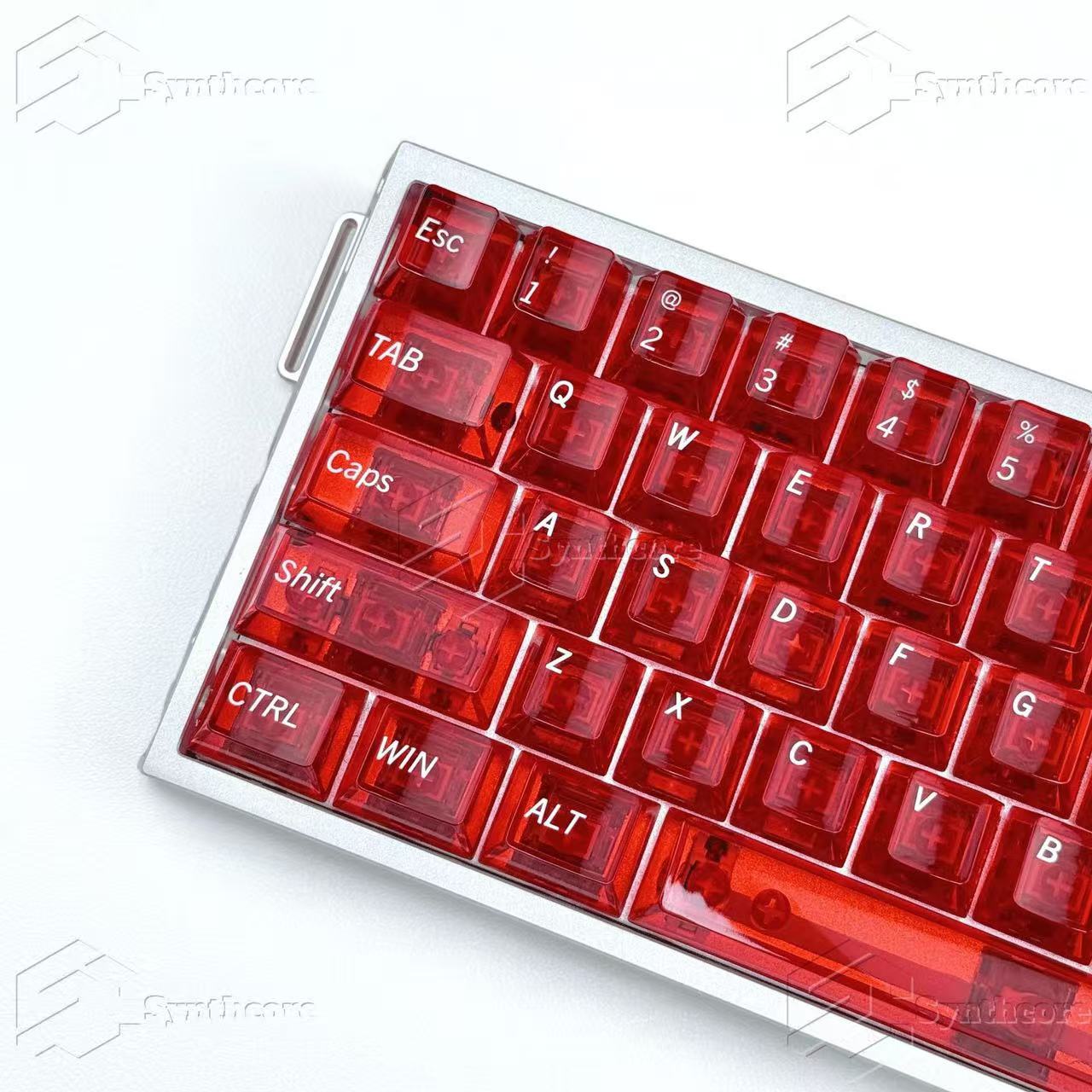 Transparent red PC keycap set on mechanical keyboard