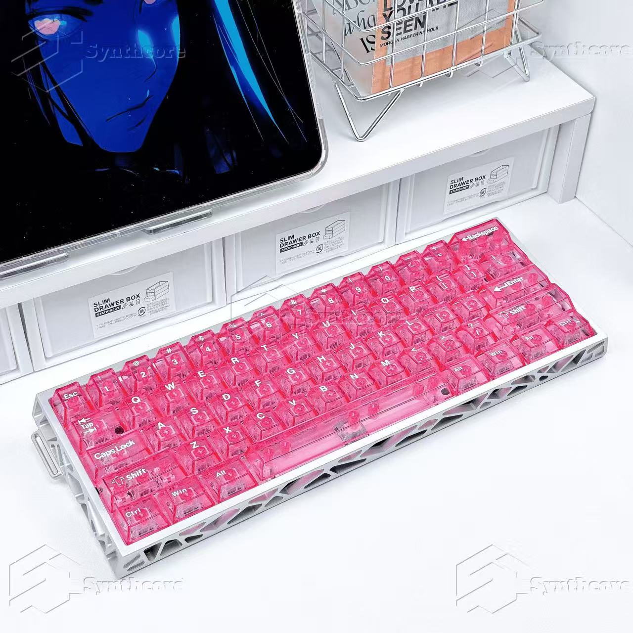 Pink translucent keyboard keycaps for EZ63 or Wooting