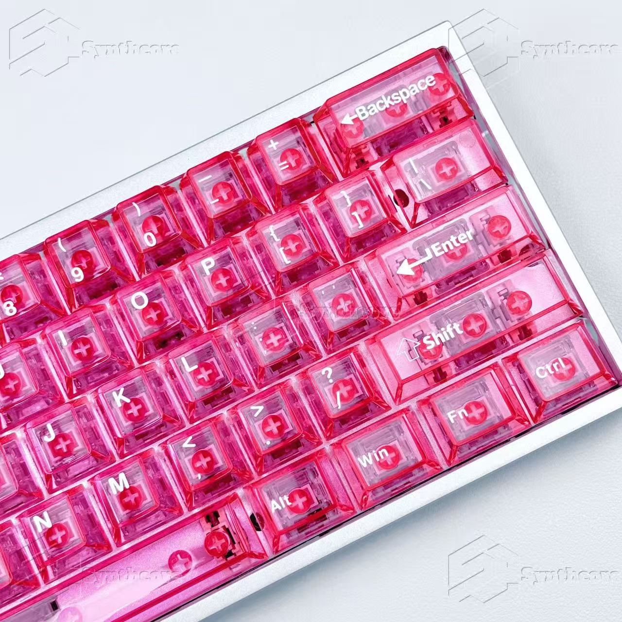 Transparent red PC keycap set on mechanical keyboard