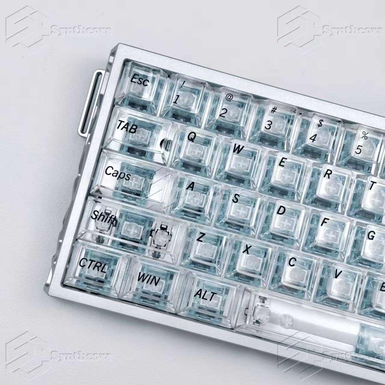 Transparent red PC keycap set on mechanical keyboard