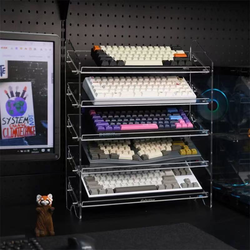 Acrylic Mechanical Keyboard Display Stand – 3/4/5 Tier Transparent Rack for Keyboard Collection