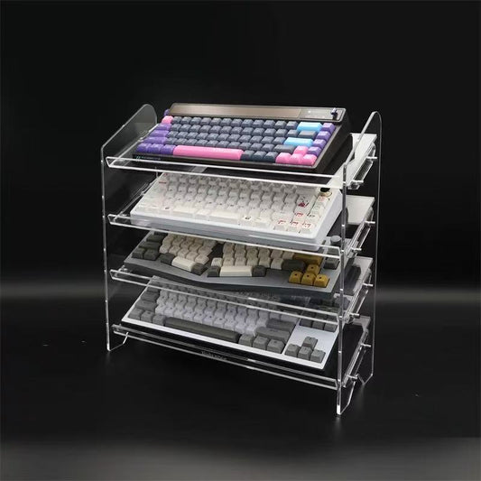 Acrylic Mechanical Keyboard Display Stand – 3/4/5 Tier Transparent Rack for Keyboard Collection