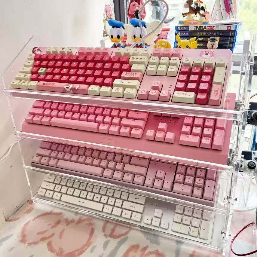Acrylic Mechanical Keyboard Display Stand – 3/4/5 Tier Transparent Rack for Keyboard Collection