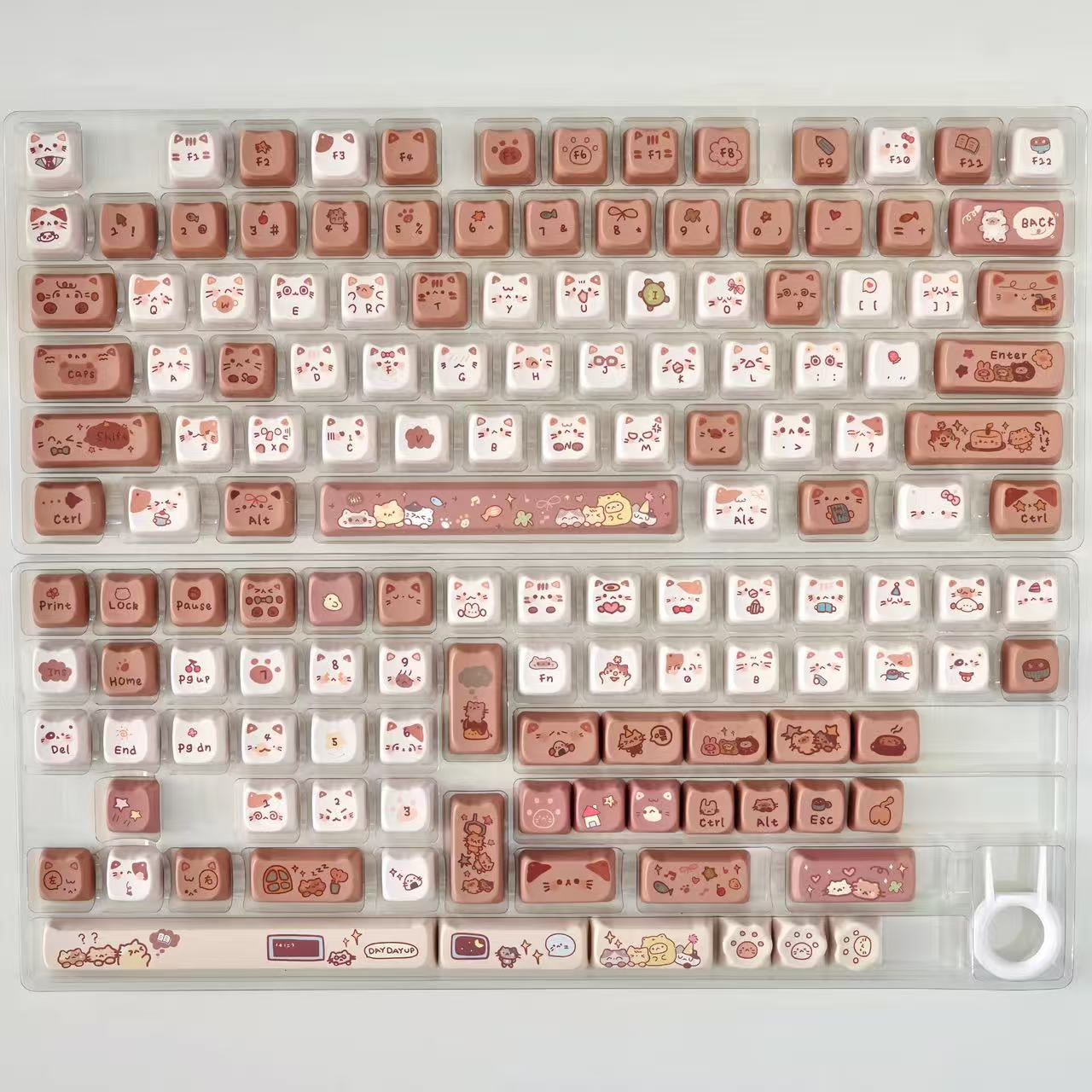 Siamese Cat Coffee Keycap Set – 140 Keys MAO Profile Dye-Sub PBT Cute Cat Theme for Mechanical Keyboards
