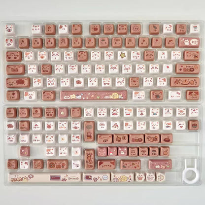 Siamese Cat Coffee Keycap Set – 140 Keys MAO Profile Dye-Sub PBT Cute Cat Theme for Mechanical Keyboards