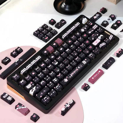 cute pink and black cat keycaps for mechanical keyboard