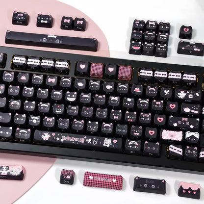 Maid Cat Keycap Set – 142 Keys MAO Profile Dye-Sub PBT Cute Cat Keycaps for Mechanical Keyboard