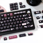 kawaii desk setup with maid cat PBT keycap set