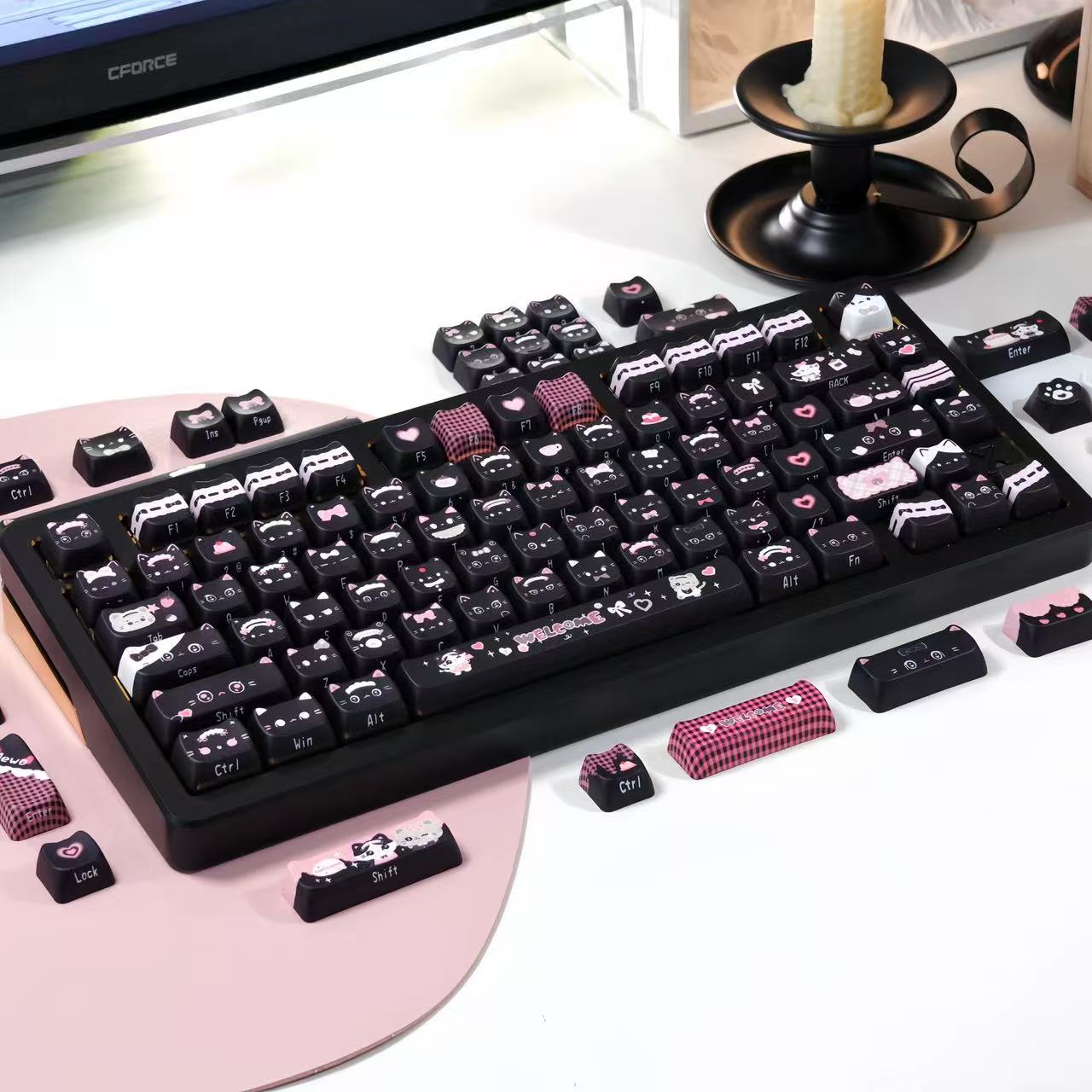 maid cat keycaps set aesthetic kawaii keyboard setup