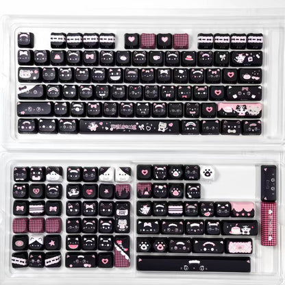 Maid Cat Keycap Set – 142 Keys MAO Profile Dye-Sub PBT Cute Cat Keycaps for Mechanical Keyboard