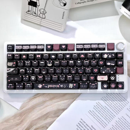 mechanical keyboard with maid cat theme keycaps